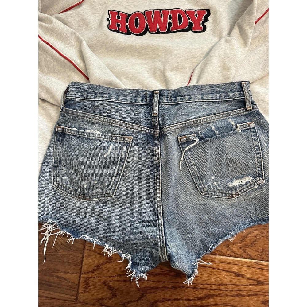 Agolde Shorts Denim Distressed Button Fly Jean Blue Women's Size 28 Rip Raw Hem